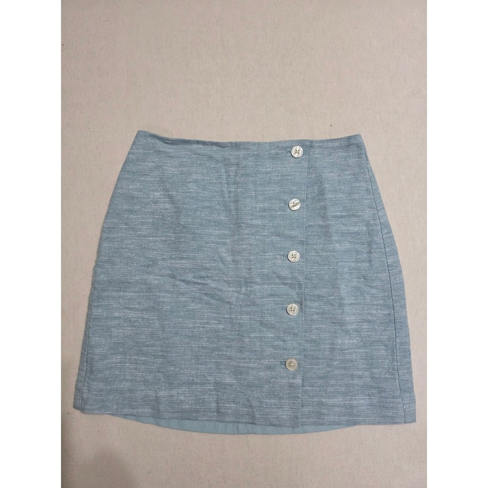 LOFT Light Blue Linen Blend Button Front Shimmer Mini Skirt Womens 2 SP20 528073